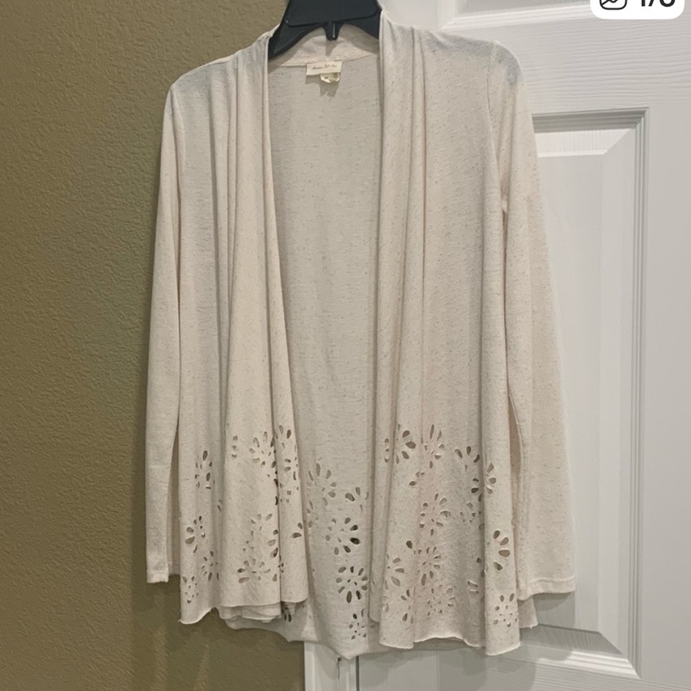 Anthropologie Cream Floral Open Cardigan size XS
